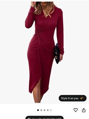 Long Sleeve Twist Front Midi Dress - Burgundy